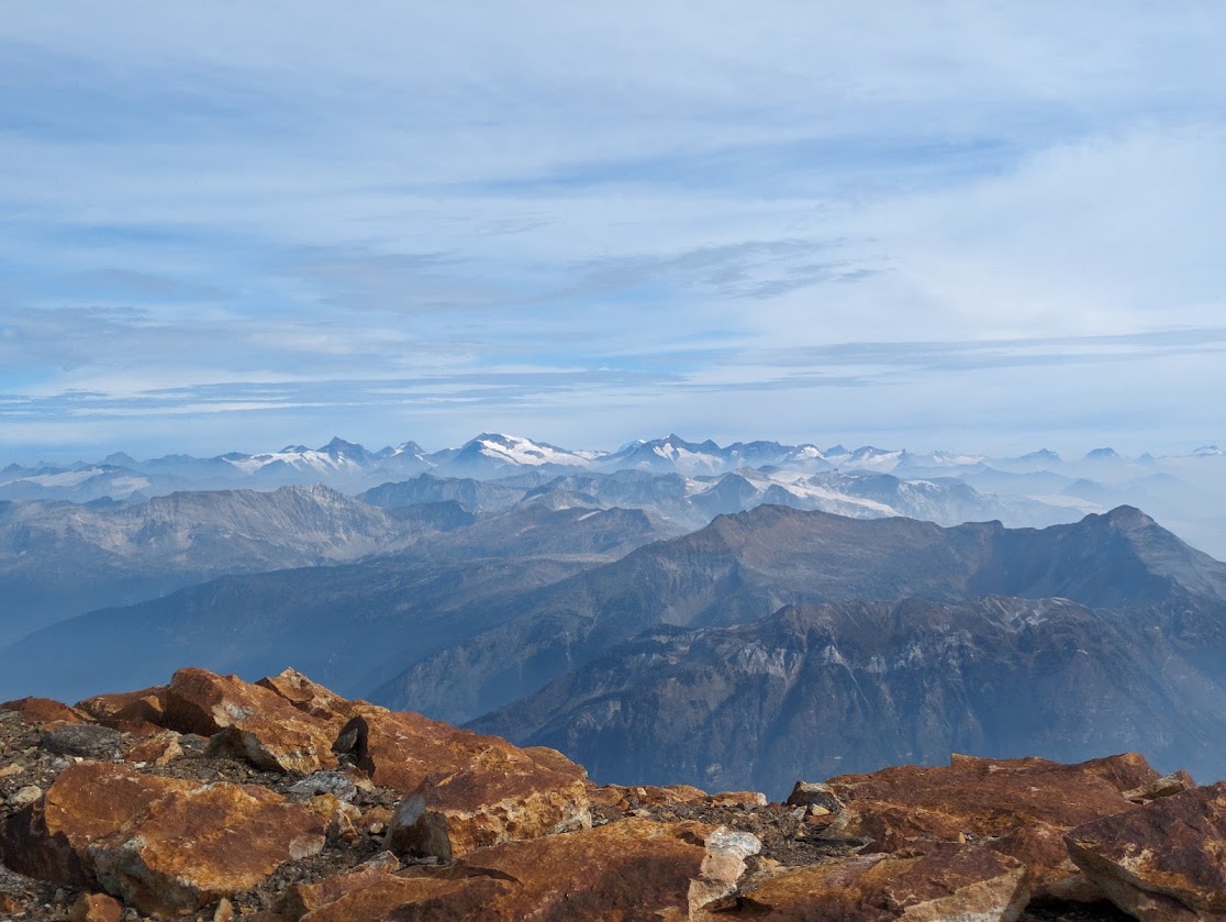 Glaciated peaks of the Cariboo Mountains from the summit
